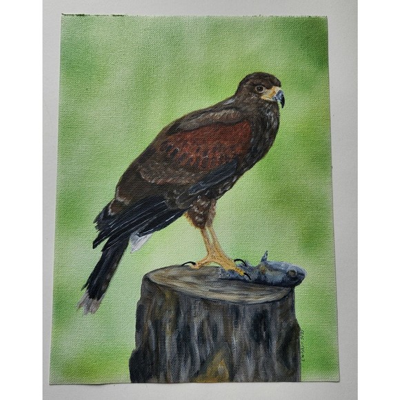 Hawk Fish Prey Acrylic Canvas Original Painting 9x12 Handmade - Picture 2 of 5